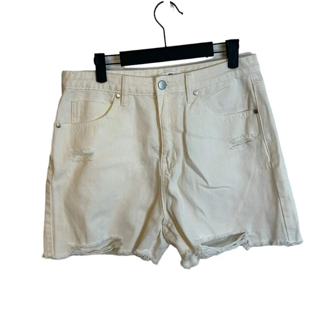 BP High Waisted Distressed White Denim Shorts